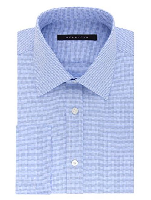 Sean John Men's Tailored Fit Check Spread Collar Dress Shirt