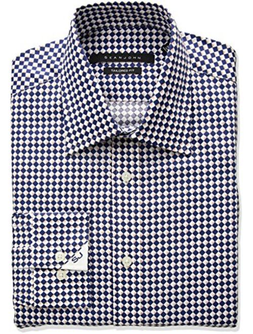 Sean John Men's Tailored Fit Check Spread Collar Dress Shirt