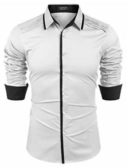 Men's Slim Fit Dress Shirt Contrast Long Sleeve Casual Cotton Button Down Shirts