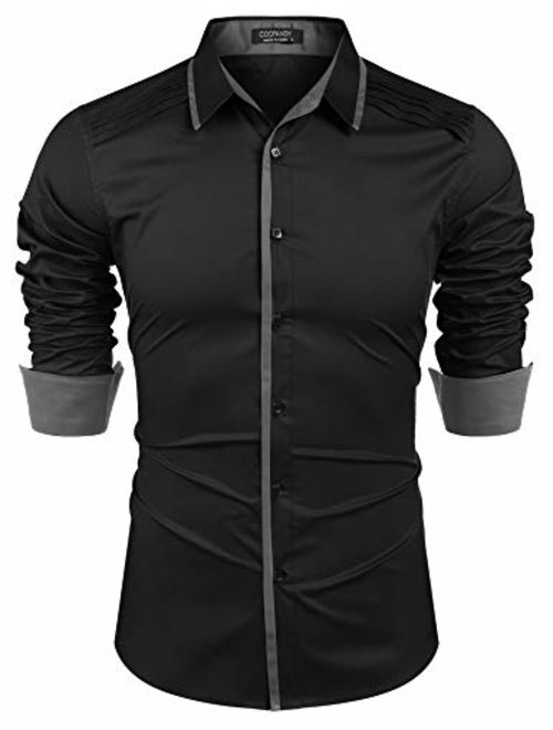 COOFANDY Men's Slim Fit Dress Shirt Contrast Long Sleeve Casual Cotton Button Down Shirts