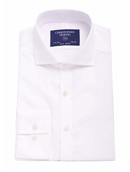 Christopher Morris Men's 100% Cotton Solid White Non-Iron Slim Fit Dress Shirt