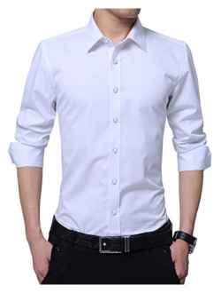 XTAPAN Men's Long Short Sleeve Casual Slim Fit Cotton Fashion Button Down Dress Shirt