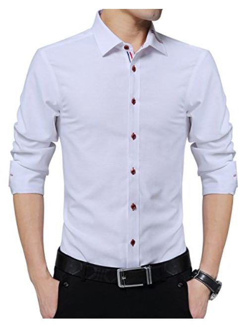 XTAPAN Men's Long Short Sleeve Casual Slim Fit Cotton Fashion Button Down Dress Shirt