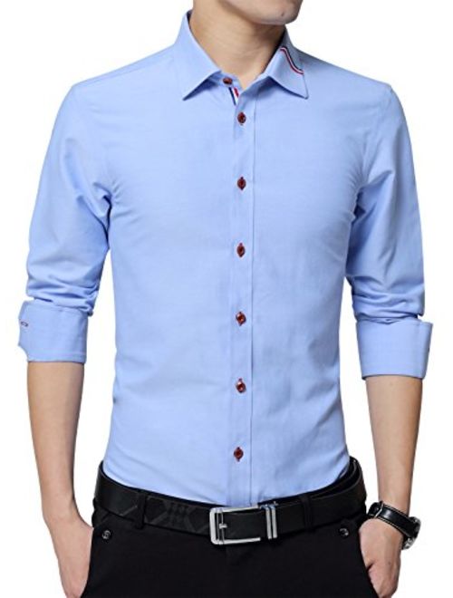 XTAPAN Men's Long Short Sleeve Casual Slim Fit Cotton Fashion Button Down Dress Shirt