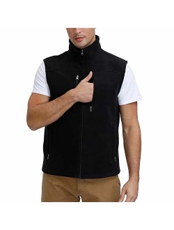 Men's Windproof Soft Fleece Vest Outdoor Full Zip Sleeveless Jacket with Pockets