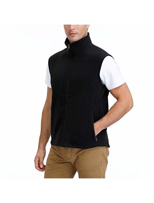 Men's Windproof Soft Fleece Vest Outdoor Full Zip Sleeveless Jacket with Pockets