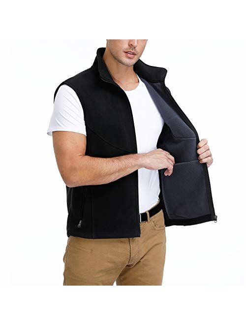 Men's Windproof Soft Fleece Vest Outdoor Full Zip Sleeveless Jacket with Pockets