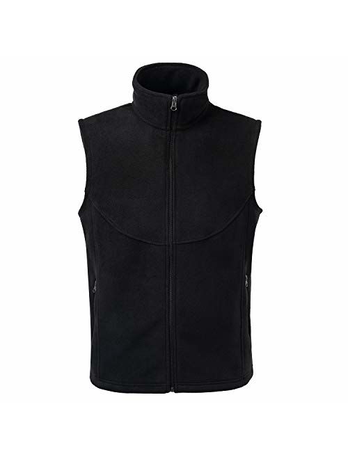 Men's Windproof Soft Fleece Vest Outdoor Full Zip Sleeveless Jacket with Pockets