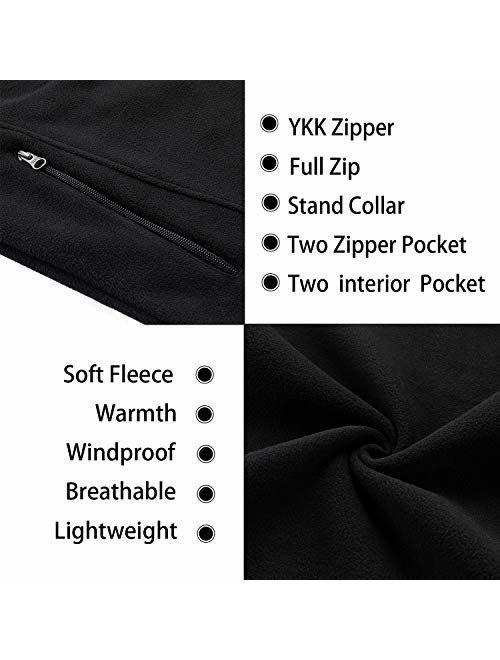 Men's Windproof Soft Fleece Vest Outdoor Full Zip Sleeveless Jacket with Pockets