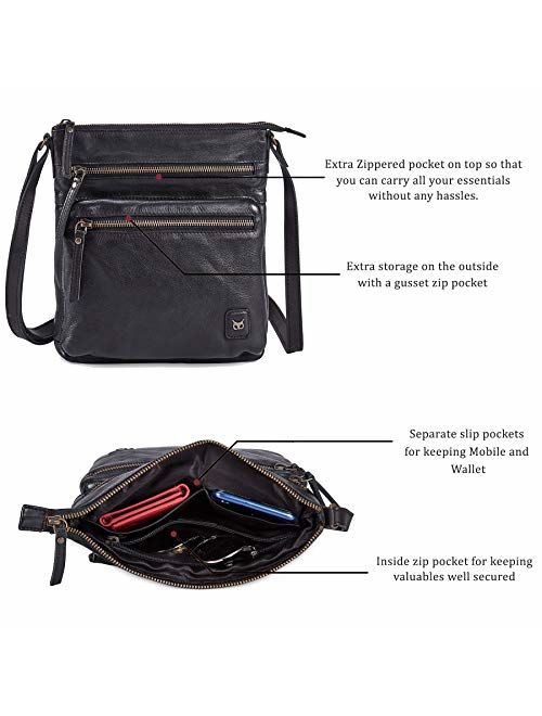 Leather Crossbody Purses and Handbags for Women-Premium Crossover Bag Over the Shoulder Womens