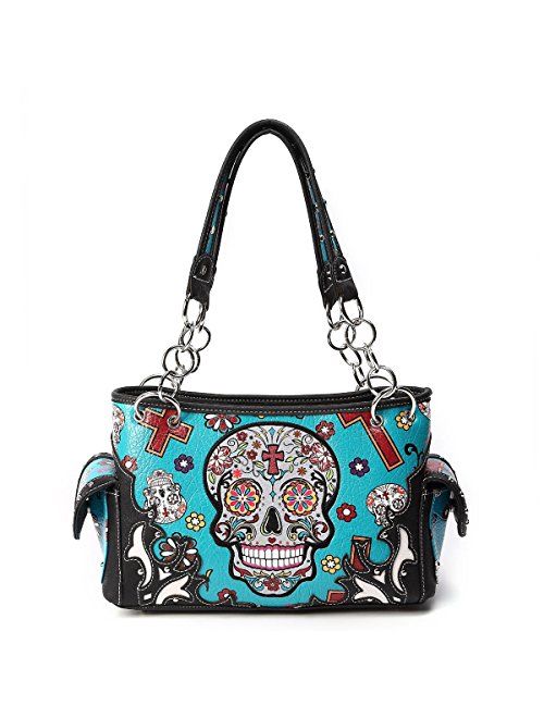 Sugar Skull Purse with Concealed Carry Pocket Day of The Dead Handbag