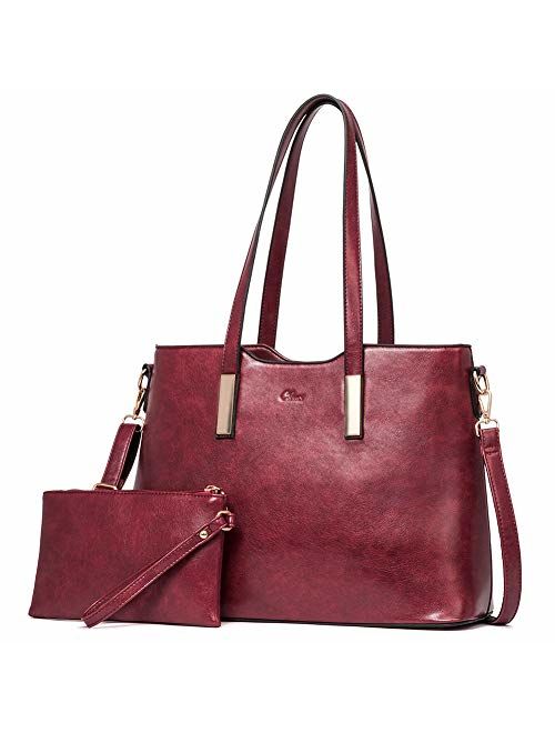 CLUCI Purses and Handbags for Women Leather Designer Tote Large Fashion Ladies Shoulder Bags with Inner Pouch 2Pcs Set