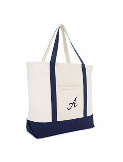 Monogram Tote Bag Personalized Navy Blue Initial A-Z