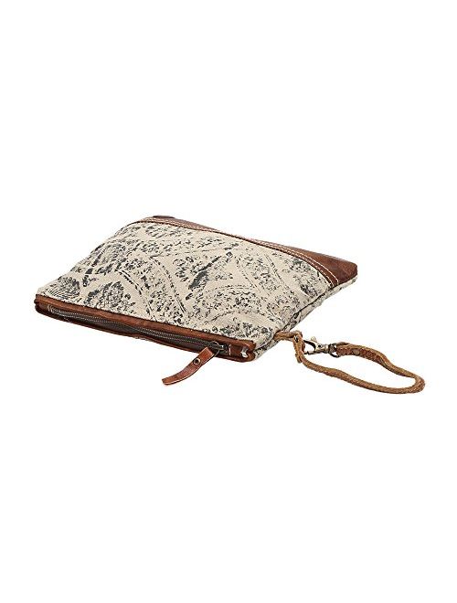 Myra Bag Floral Upcycled Canvas Wristlet Bag S-1019, Brown, Small