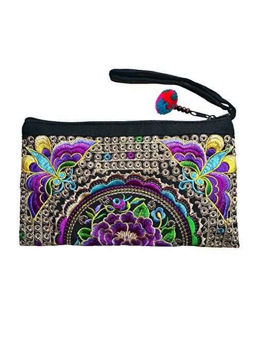 Sabai Jai - Smartphone Wristlet Bag - Handmade Embroidered Boho Clutch Wallets Purses