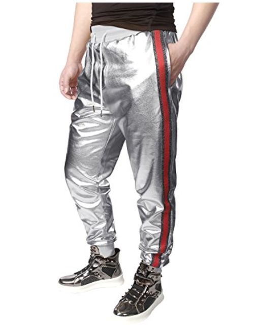 JOGAL Men's Metallic Shiny Joggers Casual Drawstring Sweatpant