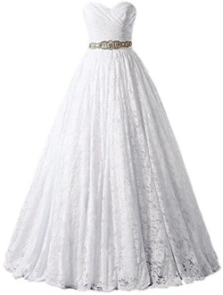 SOLOVEDRESS Women's Ball Gown Lace Princess Wedding Dress 2017 Sash Beaded Bridal Evening Gown