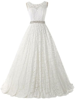 SOLOVEDRESS Women's Ball Gown Lace Princess Wedding Dress 2017 Sash Beaded Bridal Evening Gown