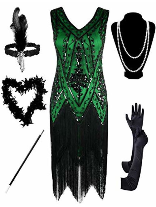 PrettyGuide Women's 1920s Flapper Dress Embellished Vintage Swing Fringed Gatsby Roaring 20s Dress