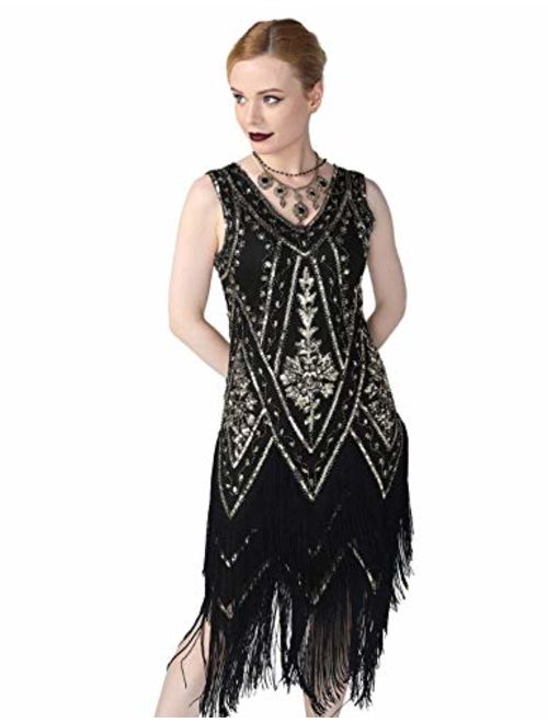 PrettyGuide Women's 1920s Flapper Dress Embellished Vintage Swing Fringed Gatsby Roaring 20s Dress