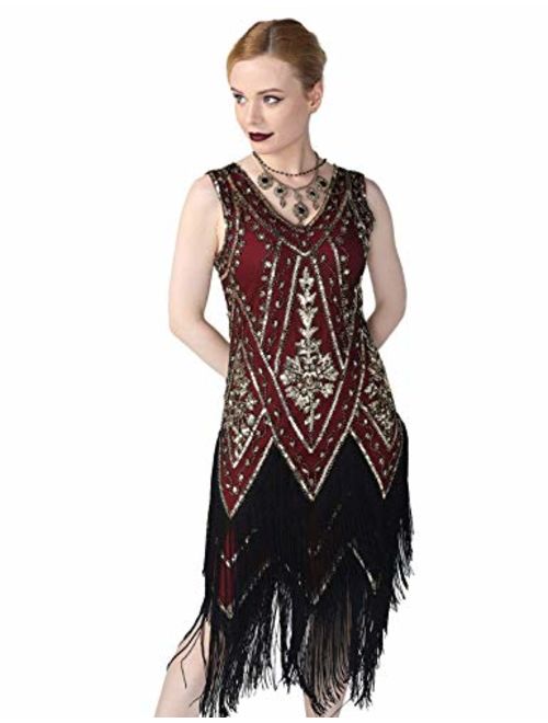 PrettyGuide Women's 1920s Flapper Dress Embellished Vintage Swing Fringed Gatsby Roaring 20s Dress