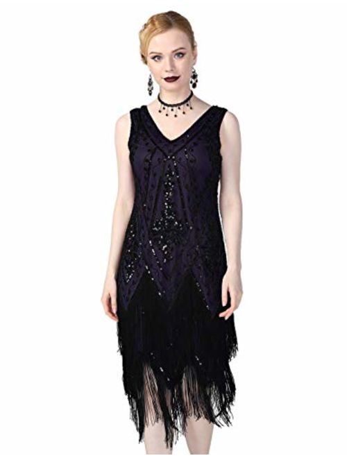 PrettyGuide Women's 1920s Flapper Dress Embellished Vintage Swing Fringed Gatsby Roaring 20s Dress