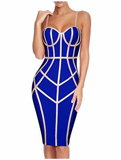 houstil Women's Celebrity Party Dress Spaghetti Strap Bandage Dress with Belt Detail