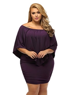 Gloria&Sarah Women's Sexy Off Shoulder Ruffles Multiple Dressing Layered Plus Size Mini Dress