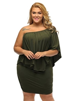 Gloria&Sarah Women's Sexy Off Shoulder Ruffles Multiple Dressing Layered Plus Size Mini Dress