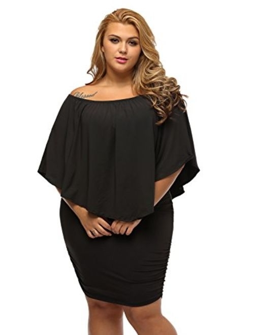 Gloria&Sarah Women's Sexy Off Shoulder Ruffles Multiple Dressing Layered Plus Size Mini Dress