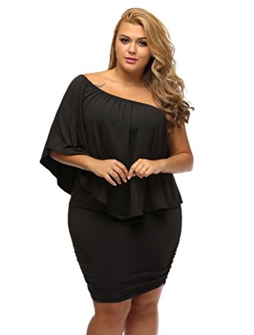 Gloria&Sarah Women's Sexy Off Shoulder Ruffles Multiple Dressing Layered Plus Size Mini Dress