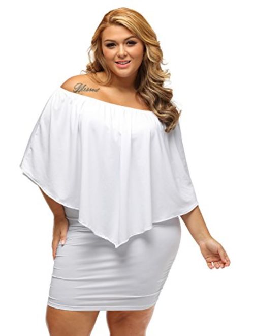 Gloria&Sarah Women's Sexy Off Shoulder Ruffles Multiple Dressing Layered Plus Size Mini Dress