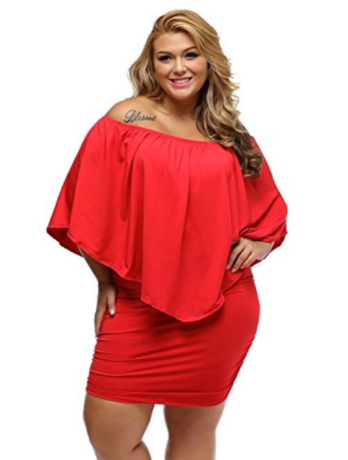 Gloria&Sarah Women's Sexy Off Shoulder Ruffles Multiple Dressing Layered Plus Size Mini Dress