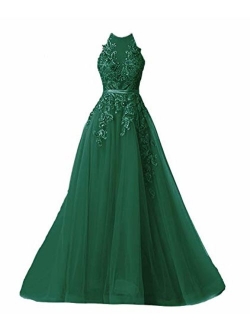 Fanciest Women's Halter Prom Dresses Long 2019 Appliques Backless Evening Formal Dress