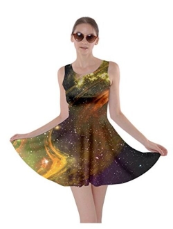 CowCow Womens Starry Night Sky Moon Stars Space Constellations Planets Mrs Frizzle Skater Dress, XS-5XL