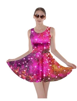 CowCow Womens Starry Night Sky Moon Stars Space Constellations Planets Mrs Frizzle Skater Dress, XS-5XL