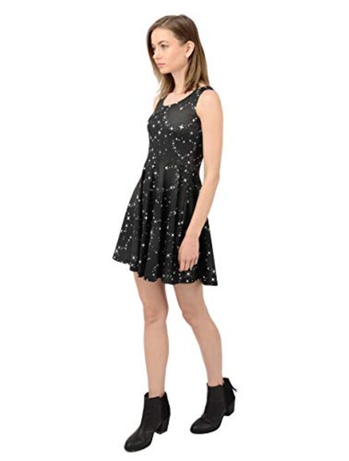 CowCow Womens Starry Night Sky Moon Stars Space Constellations Planets Mrs Frizzle Skater Dress, XS-5XL