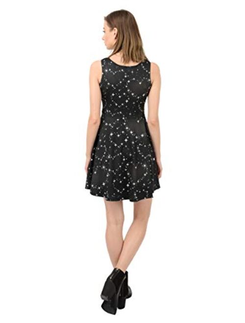 CowCow Womens Starry Night Sky Moon Stars Space Constellations Planets Mrs Frizzle Skater Dress, XS-5XL