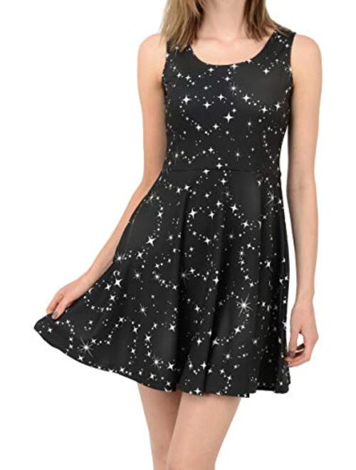 CowCow Womens Starry Night Sky Moon Stars Space Constellations Planets Mrs Frizzle Skater Dress, XS-5XL