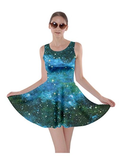 CowCow Womens Starry Night Sky Moon Stars Space Constellations Planets Mrs Frizzle Skater Dress, XS-5XL