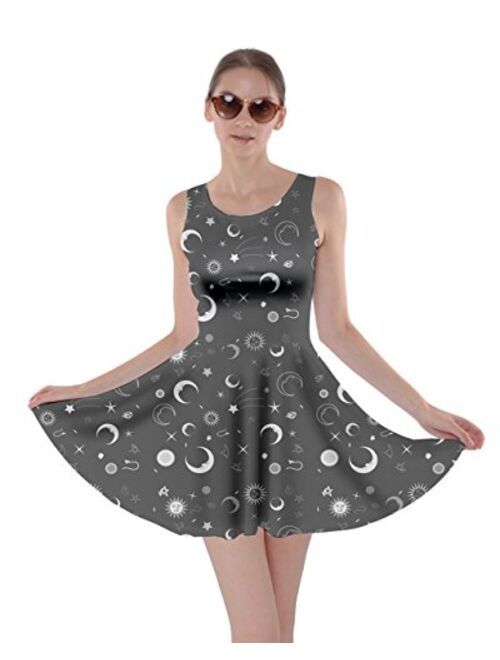 CowCow Womens Starry Night Sky Moon Stars Space Constellations Planets Mrs Frizzle Skater Dress, XS-5XL