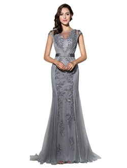 Sarahbridal Women's Lace Mermaid Prom Dresses Long Sequin Beaded Evening Ball Gowns