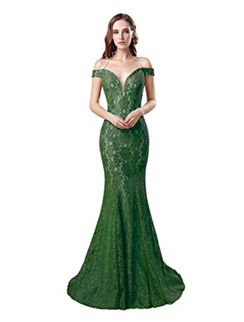 Sarahbridal Women's Lace Mermaid Prom Dresses Long Sequin Beaded Evening Ball Gowns