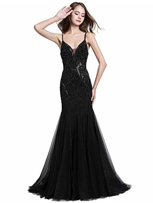 Sarahbridal Women's Lace Mermaid Prom Dresses Long Sequin Beaded Evening Ball Gowns