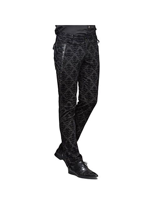 Devil Fashion Punk Men Cotton Dress Pants Victorian Printed Bandage Bridal Pants