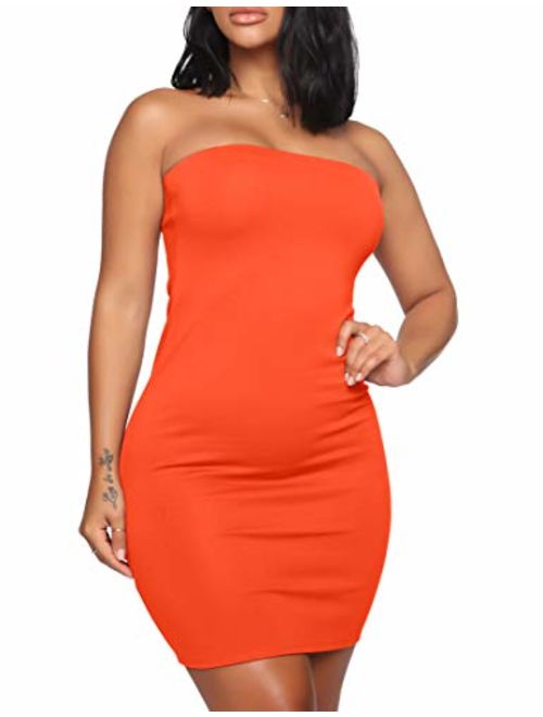 Mokoru Women's Casual Basic Bodycon Tube Top Sexy Strapless Club Party Mini Dress