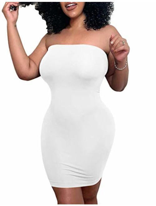 Mokoru Women's Casual Basic Bodycon Tube Top Sexy Strapless Club Party Mini Dress