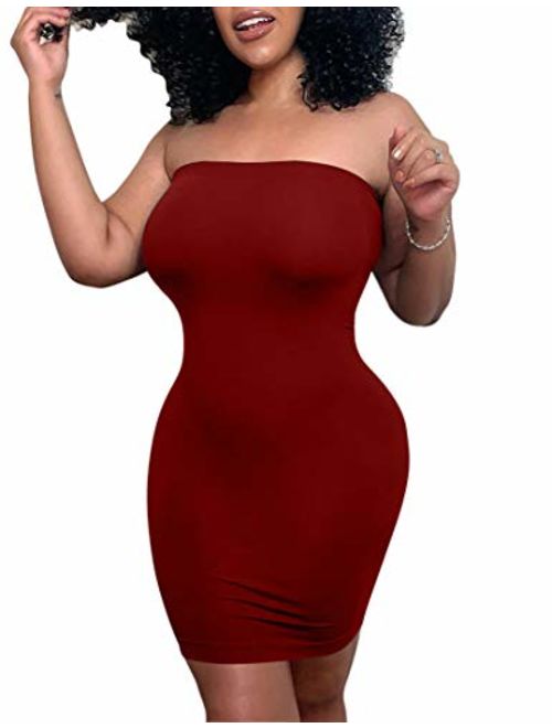 Mokoru Women's Casual Basic Bodycon Tube Top Sexy Strapless Club Party Mini Dress