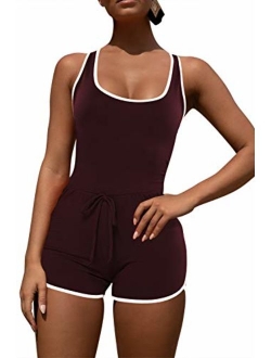 Selowin Womens Active Sleeveless Racerback Tank Top Bodycon Shorts Romper Jumpsuit