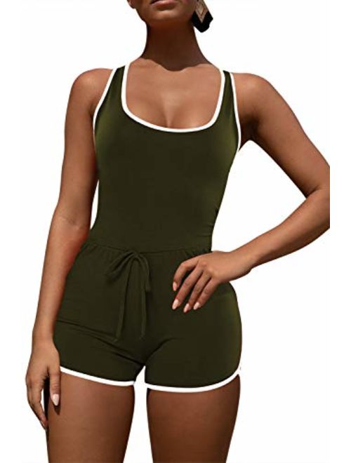 Selowin Womens Active Sleeveless Racerback Tank Top Bodycon Shorts Romper Jumpsuit